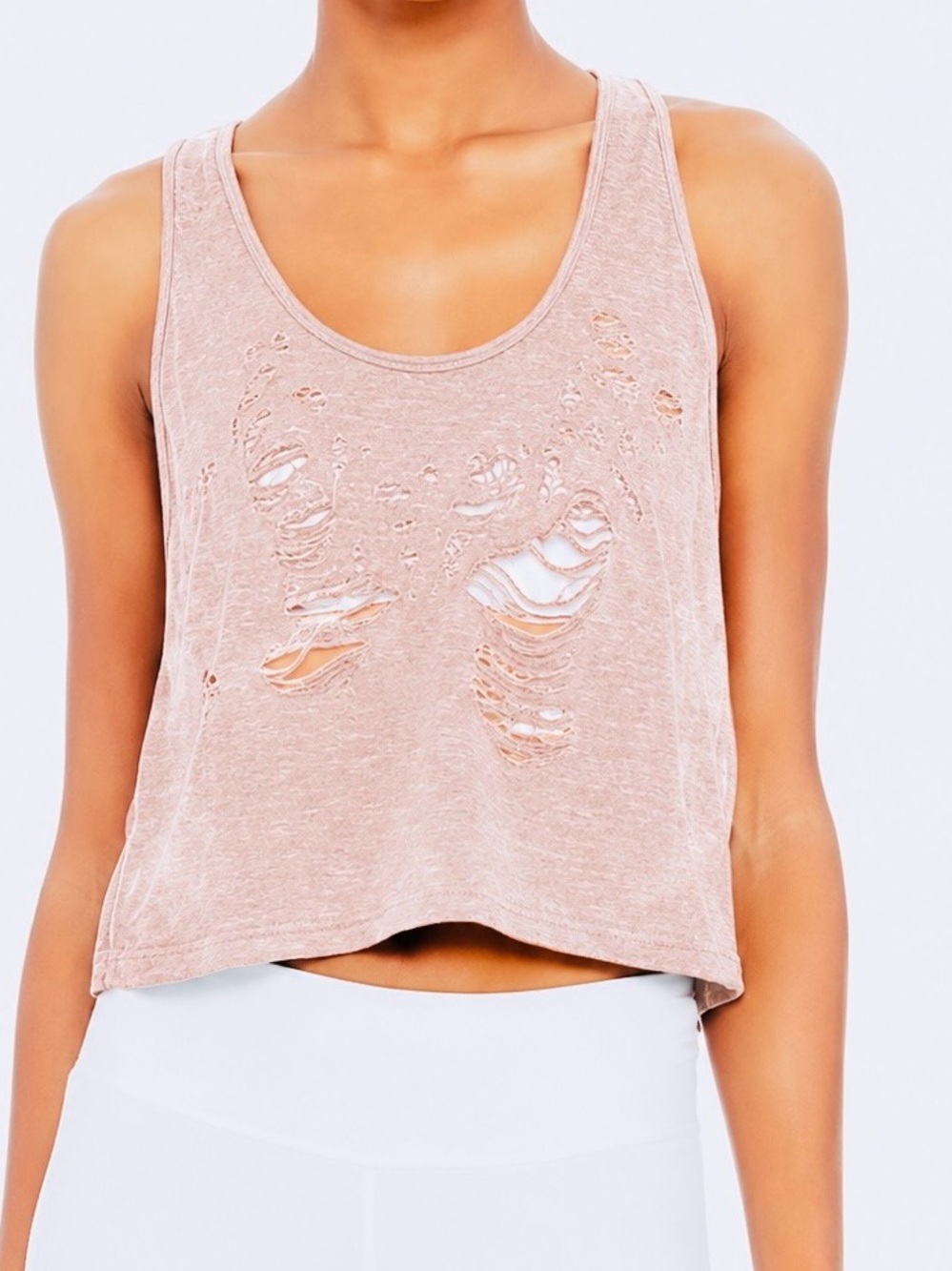 ALO Distressed Pure Yoga Cropped Tank Blush Pink Racerback Sleeveless Crop Top